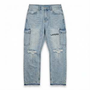 Jeans en denim pour femmes, poids lourd, personnalisés, peints avec des strass, devant plat, pantalon baggy ample, délavé, streetwear, taille haute, mode Y2K - Product Image 1