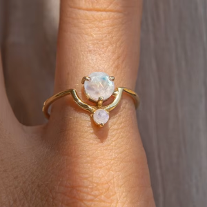 Bague en argent sterling 925 plaquée or faite à la main pierre de lune arc-en-ciel forme ronde ensemble de broches bijoux de mode mariages pour cadeau d'anniversaire - Product Image 1