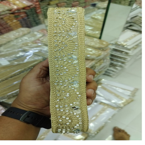 custom made embroidered thread work laces with multi coloured options with stones fixed and curly border designed for resale. - Product Image 1