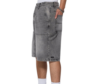Men's baggy denim <b>short</b> grey color loose fit double knee <b>zip</b> fly fashionable clothing branded carpenter baggy <b>shorts</b> for men - Product Image 5