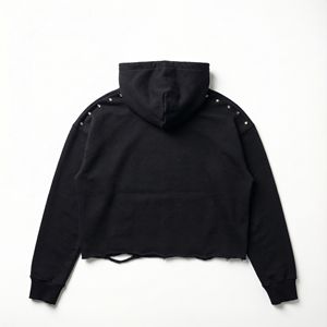 Fabricant de sweats à capuche en polaire pour femmes sur mesure, 500 g/m², polyester/coton, impression DTG DTF, impression en relief, strass, coupe courte, Y2K, poids lourd - Product Image 3