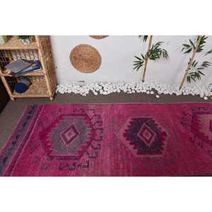 Alfombra Vintage Herki de 2.9x10.1 pies, Alfombra Turca de Lana con Diseño Floral Rosa - Product Image 5