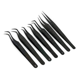 Venta caliente punta de fibra extensión de pestañas gancho extremo híbrido pinzas de pestañas rectas puntiagudas pinzas de pestañas Color negro Acero inoxidable - Product Image 2