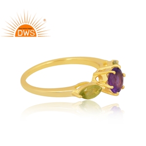 Última venta plata esterlina 925 18K chapado en oro peridoto natural y amatista anillo de piedras preciosas Demi joyería fina para mujeres - Product Image 4