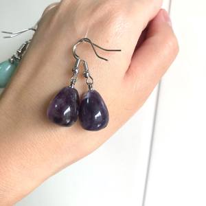 Boucles d'oreilles Quartz larme rose pierre de cristal naturel Aura énergie de guérison bijoux argent retour à l'école cadeau pour elle - Product Image 3