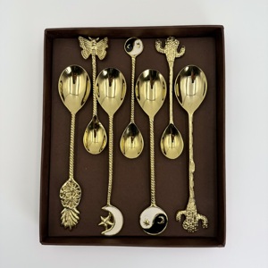 Ensemble de couverts en laiton à manche côtelé doré, personnalisable avec logo, pour café et thé, prix raisonnable, R B Overseas - Product Image 6