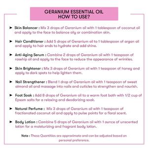 Huile Essentielle de Géranium 100% Pure Pressée à Froid pour l'Hydratation Corporelle, Qualité Thérapeutique et Cosmétique, Contient de l'Huile de Menthe Poivrée - Product Image 3