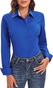 Camisa de manga larga de negocios directa de fábrica Camisa de algodón de mujer solapa de satén manga larga Oficina - Product Image 4