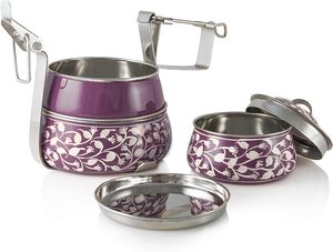 Vente de vendeur indien bureau utilisation adulte en acier inoxydable Tiffin métal 3 couches cuivre plaqué Tiffin avec clips de verrouillage - Product Image 6