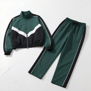 Veste coupe-vent à fermeture éclair avec coutures personnalisées en usine et pantalon en nylon baggy combinaison de jogging ensemble survêtement coupe-vent en nylon - Product Image 1