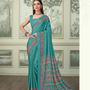 Indian Designer Soft Silk Saree Beautiful Digital Printed Traditional Design for Casual Party Wedding Wear Pakistani Elegant - Product Image 1