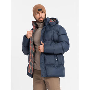 Chaqueta acolchada personalizada OEM de alta calidad para hombre con forro a cuadros, prendas de vestir de invierno, chaqueta de invierno con capucha para hombre - Product Image 1