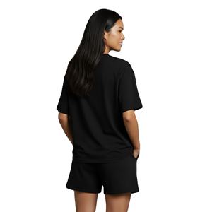 Ensemble court deux pièces pour femme avec logo personnalisé imprimé, 100 % coton, t-shirt et short amples et confortables pour femme - Product Image 2