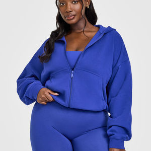 Sweat à capuche zippé pour femme, poids moyen, bleu spatial premium, anti-froissement et respirant, sweat à capuche vierge pour femme, sweat à capuche zippé pour la salle de sport - Product Image 1