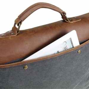 Luxe 100% en cuir véritable pochette d'ordinateur fabriqué à la main toile + cuir de chèvre inde monde artisanat Impex en cuir véritable sacs couvre - Product Image 6