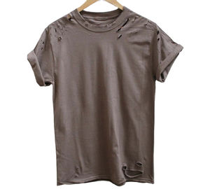 T-shirt décontracté à manches courtes pour homme, col rond, effet délavé, 100% coton, couleur unie, coupe ample, longueur longue - Product Image 3