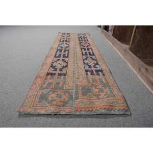 Classique bleu Orange 1.7 X 5.5ft fait à la main laine tapis Vintage turc salon Latex Patchwork Rectangle couloir tapis nouveau - Product Image 2