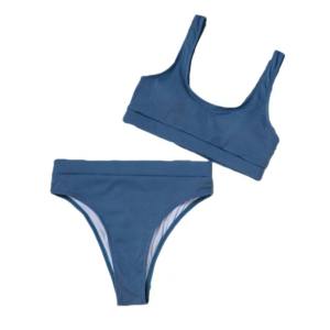 Maillot de bain bikini fendu deux pièces pour femmes ensemble de sous-vêtements de plage de piscine avec logo avant pour dames et filles - Product Image 2