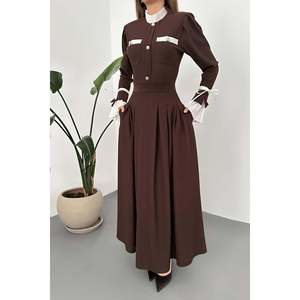 Vestido Casual Marrón con Detalle de Pliegues al Por Mayor - Product Image 2