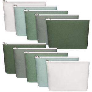 Vente en gros de pochettes à fermeture éclair écologiques en toile de coton de grande capacité Sacs à cosmétiques de maquillage réutilisables avec impression de logo et poignée - Product Image 6