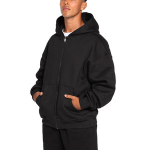 Sweat à capuche zippé intégral de haute qualité pour homme et femme, en polaire, sans cordon, surdimensionné, 50% polyester, 50% coton - Product Image 1