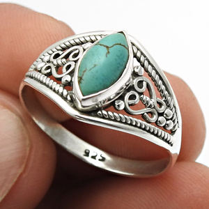 Anillo de Plata de Ley 925 con Turquesa Tibetana Natural, Joyería de Plata al por Mayor, Anillos de Moda Hechos a Mano para Mujer - Product Image 1