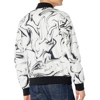 Blouson bomber pour homme, imprimé marbré noir et blanc, fermeture éclair, style décontracté, matière polyester, vêtement d'automne