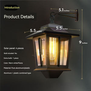 Dusk Dawn LED Lanternes murales d'extérieur avec ampoule remplaçable 4 panneaux solaires Température de couleur 3500K Matériau ABS Garantie 2 ans - Product Image 6