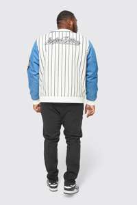 Veste d'université sans col grande taille pour hommes 2025 avec manches en jean et doublure intérieure matelassée - Product Image 2