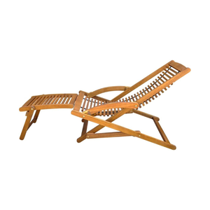 Chaise longue en teck massif à lattes inclinables avec accoudoirs et repose-pieds extensible pour hôtel, villa, jardin, complexe hôtelier, bord de piscine - Product Image 3