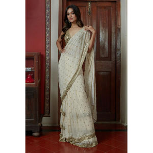 Новое поступление, привлекательная коллекция, жоржет, последовательная вышивка, рабочая сари, блузка от производителя, индийские сари, одежда для вечеринки - Product Image 1