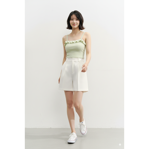 Pull sans manches en tricot côtelé à volants pour femmes, extensible, toutes saisons, débardeur uni, doux pour un usage quotidien, fabriqué au Vietnam - Product Image 1