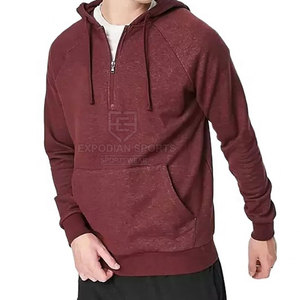 Vente en gros, service OEM, sweats à capuche légers à demi-fermeture éclair de couleur unie pour hommes, stock de sweats à capuche d'hiver 100% coton, respirant et écologique - Product Image 3
