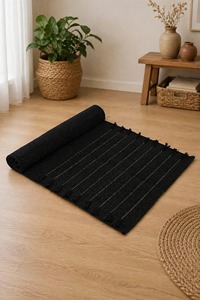Tapete de Ejercicio de Chenilla Tejida Negra con Base de Goma Antideslizante, Estilo Contemporáneo, para Uso Doméstico, Forma Cuadrada, Delgada, de 0.2 a 0.4 Pulgadas - Product Image 1