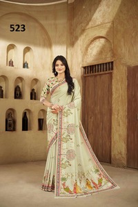 Dernière collection de saris en crêpe de soie avec impression en feuille d'or - Product Image 2