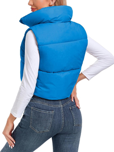 Chaleco acolchado recortado para mujer, chaleco acolchado corto ligero sin mangas con cremallera, chaleco acolchado con cuello levantado, chaleco acolchado transpirable - Product Image 3