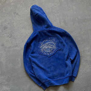 Sweat à capuche surdimensionné personnalisé sans cordon, 420 g/m², streetwear, lourd, broderie vintage, lavage à l'acide, pour hommes - Product Image 3