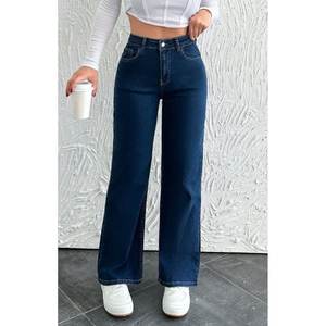 กางเกงยีนส์เดนิมสีน้ำเงินเคลือบหินแบบรักษ์โลกสำหรับผู้หญิงสุดหรู เอวสูง ขากว้าง ทรงหลวม นุ่ม ยืดหยุ่น ทนทาน แฟชั่นสตรีทแวร์ - Product Image 1