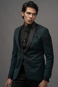 Esmoquin bordado de diseñador verde oliva, traje de boda Vintage para padrinos de boda, trajes completos, traje de esmoquin Formal para graduación - Product Image 5