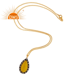 Collier indien en argent plaqué or 925 fournisseur CZ jaune pierre de lune pendentif collier bijoux - Product Image 4