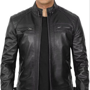Chaqueta de Cuero Sintético Vintage para Hombre, Estilo Motero, Ligera, Informal, Personalizada, con Cierre de Cremallera, Negra, para Invierno - Product Image 1
