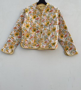 Chaqueta de algodón Kantha acolchada hecha a mano para mujer, estampado Floral, bordado, técnica de punto, soporte Reversible, corto transpirable de invierno - Product Image 2