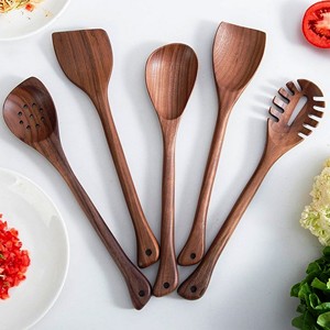 Juego de Cucharas de Madera de Cerezo, Juego de Servir Ensaladas, Madera Natural con 2 Espátulas, Utensilios Hechos a Mano Sostenibles - Product Image 2