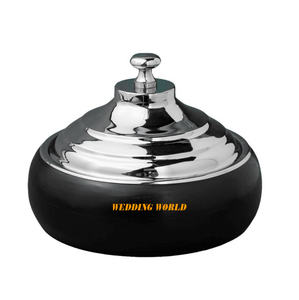 Réchauffeur de nourriture en acier inoxydable avec pot en bois noir Dernière collection arabe Hotpot Couvercle poli miroir Casserole en métal de créateur - Product Image 1