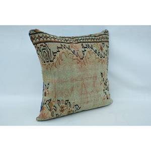 Oreiller Patchwork Kantha en Laine Beige 28x28 Pouces Tissé avec un Imprimé Floral Vintage Design Rustique Confort Style Intemporel - Product Image 2