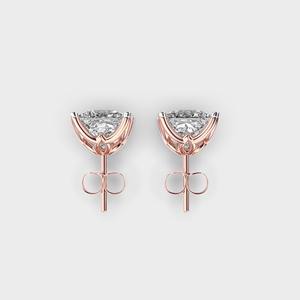 Boucles d'oreilles clous en or blanc/rose/jaune 18 carats avec diamants de laboratoire taille princesse pour femme (OEM) - Product Image 3