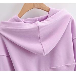 Sweat à capuche court en coton et fibre de bambou pour femme, respirant, anti-boulochage, poche kangourou, hiver, automne, décontracté, doublé devant - Product Image 5