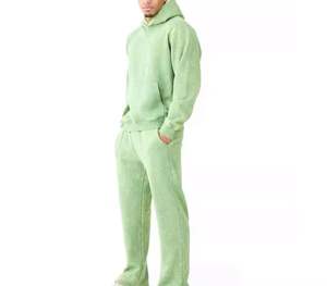 ชุดเซ็ตแฟชั่นสตรีทแวร์ผู้ชายสำหรับฤดูหนาว 2 ชิ้น ผ้าฝ้าย 100% สีพื้น สไตล์ฮิปฮอป ลวดลายฟaded acid wash - Product Image 1