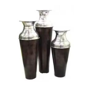 Vase à fleurs en métal fait main antique moderne Finition noire Vase à fleurs à col en métal argenté pour le salon et la décoration intérieure - Product Image 1