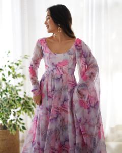 Beautiful Winter Gown with Dupatta Soft Organza Silk with Bordere <b>Gota</b> Patti Embroidery - Product Image 5